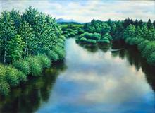 《夏日河畔》100x80cm 风景题材 布面油画