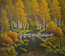 《秋到桦林深处》60x80cm 风景题材 布面油画