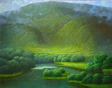 《乌斯浑河中游是家乡》100x80cm 风景题材 布面油画