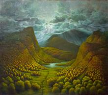 《回望乌斯浑河》70x80cm 风景题材 布面油画
