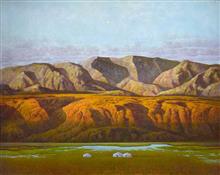 《金色蒙古高原》100x80cm 风景题材 布面油画