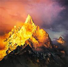 《日照金山·梅里雪山神女峰2》150x150cm 布面油画 2018年