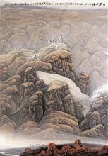 《古道风情》125x108cm 纸本设色 写意山水 2002年