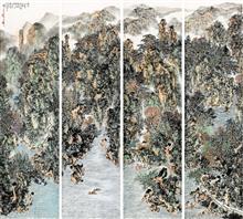 《唐人诗意系列》180x48cm x4 纸本水墨 写意山水 2016年