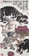 《豬連璧合，百子呈祥》，紙本設色，2007