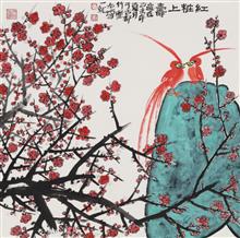 《紅妝上壽圖》，紙本設色，70×70cm，2015