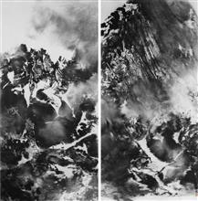 《山迹云象N89》水墨 贵州土纸 140×67cm ×2 2014
