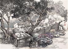 《诏安写生·梅林縣锺所城之一》39×53cm 纸本水墨设色 生宣卡 2018年