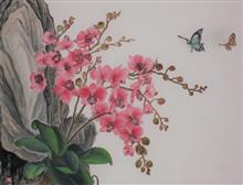 《蝴蝶蘭》，絹 工筆，65×40cm