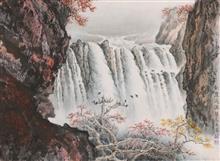 《秋崖飛瀑》，宣紙，43×61cm，2011