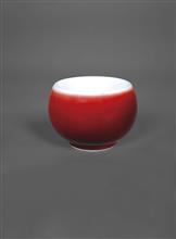 朗窑红釉圆形杯-高5cm-肚径7cm-口径6cm-底径4cm
