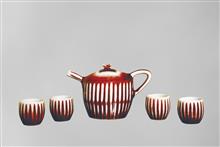 郎红四方壶茶具-高12.5cm-长19.5cm-；杯高5cm-长5cm