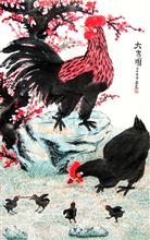 李立之作品《大吉图》写意雄鸡 纸本水墨设色 2014年