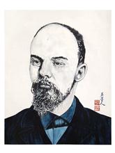 《列宁》三尺见方 纸本水墨设色 人物