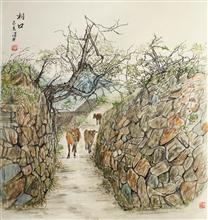 潇琴国画作品《村口(泉州炉田)》60x65cm 纸本水墨设色 已参展立轴装裱 2019年
