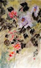 潇琴国画作品《牡丹》46x69cm4尺3开 纸本水墨设色 2019年