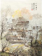 潇琴国画作品《山村画意(泉州炉田)》60x90cm 纸本水墨设色 2019年