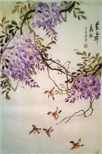 潇琴国画作品《紫云舞春风》46x69cm 4尺3开 写意花鸟 纸本水墨设色 2019年