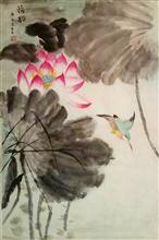 潇琴国画作品《荷》46x69cm4尺3开 纸本水墨设色 2020年