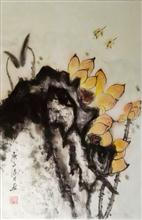 潇琴国画作品《荷与蜻蜓》46x69cm 4尺3开 写意花鸟 纸本水墨设色 2020年