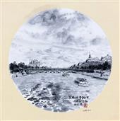 《法国·巴黎·美丽的塞纳河》33×33cm 纸本水墨 团扇 写意欧洲风情 2018年08月11日.JPG
